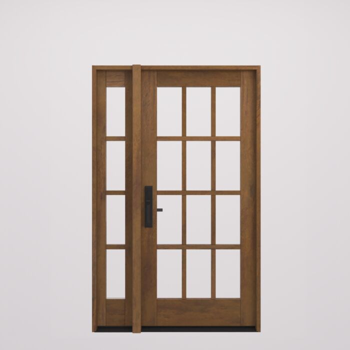 G112 | 80"  | Mahogany Wood SDL Full Lite,12 Lite 1-3/4" Exterior Door with One Sidelite - DIY RTA Kit