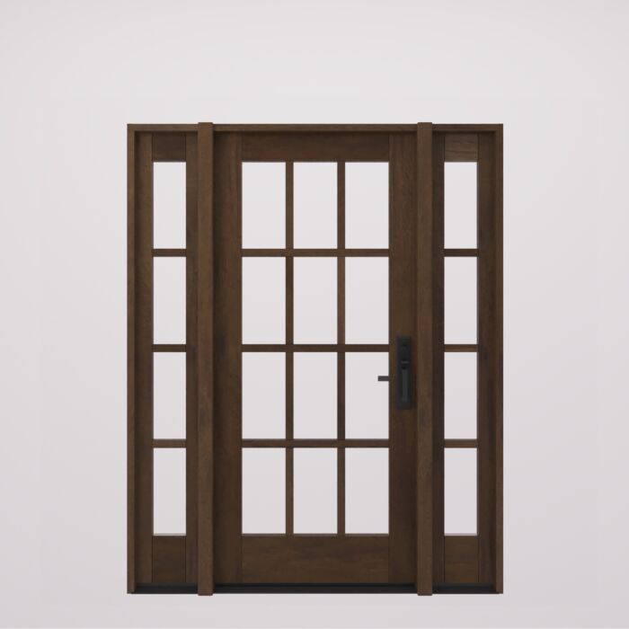 G112 | 80"  | Mahogany Wood SDL Full Lite,12 Lite 1-3/4" Exterior Door with Two Sidelites - DIY RTA Kit