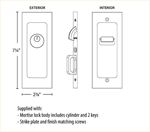 Modern Rectangular Keyed Pocket Door Mortise Lock