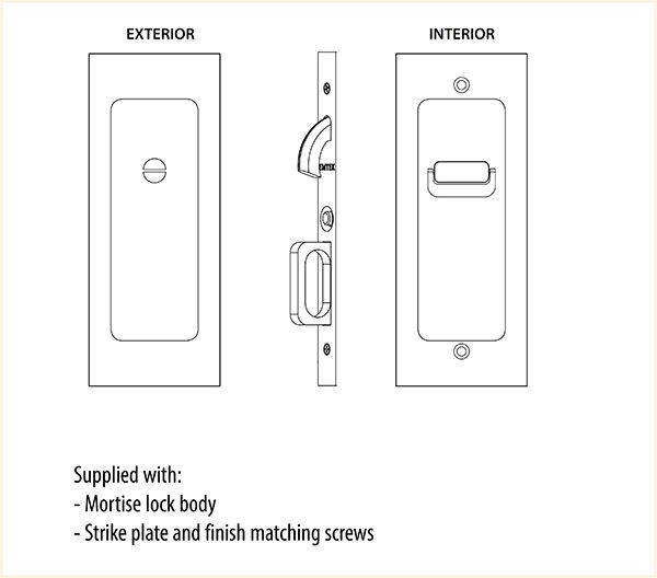 Modern Rectangular Privacy Pocket Door Mortise Lock