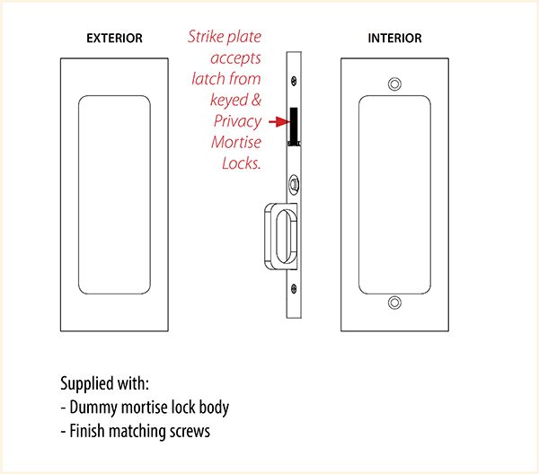 Modern Rectangular Dummy Pocket Door Mortise Lock