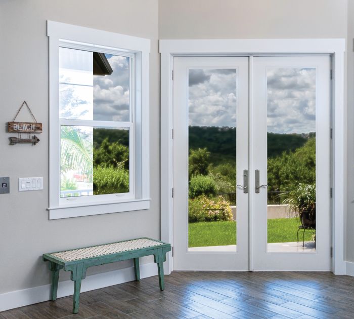 Low-e 96" Full Lite Fiberglass Double Door, Impact Rated