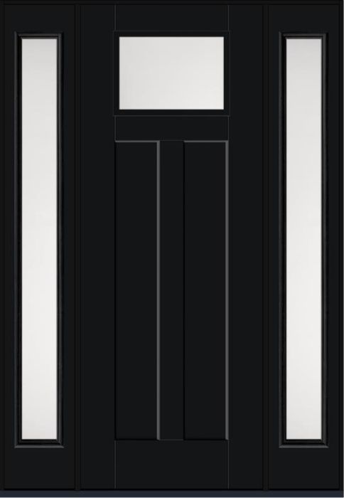 96 Satin Etch Craftsman Top View 2 Panel Shaker Smooth Fiberglass Single Door,Sidelites , WBD Impact