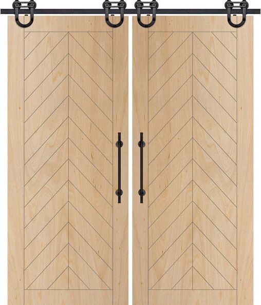 107" Birch Chevron Solid Contemporary Double Barn Door