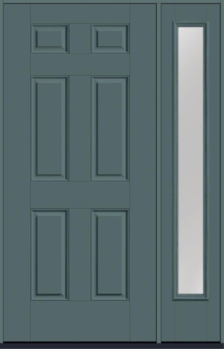 80" 6 Panel Smooth Fiberglass Single Door, Full Sidelite