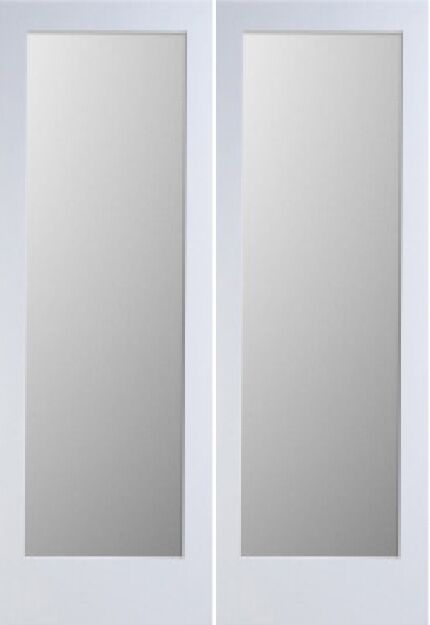 80" 1 Lite Frosted Shaker Primed Wood Double Door
