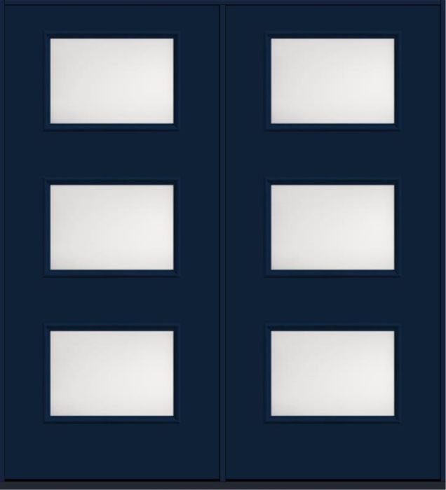 80 Satin Etch Modern Pulse Ari 3-Lite Smooth Fiberglass Double Doors , WBD Impact