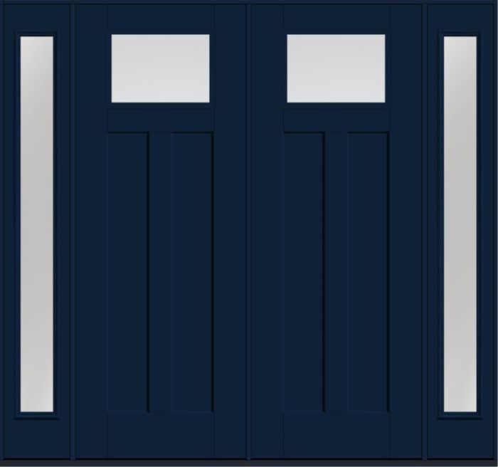 96 Low-E Craftsman Top View 2 Panel Shaker Smooth Fiberglass Double Door,Sidelites , WBD Impact