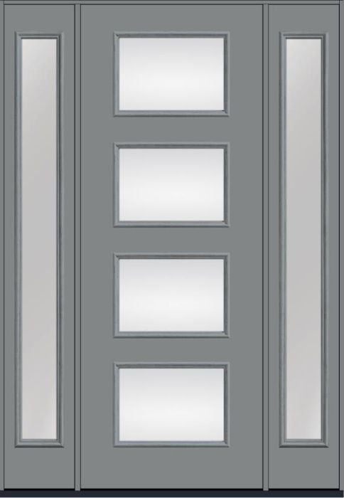 96 Low-E Modern Pulse Ari 4-Lite Smooth Fiberglass Single Door,Sidelites , WBD Impact