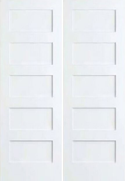 80" 5-Panel Shaker Primed Wood Double Door