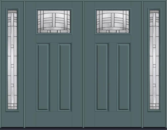 80 Maple Park Craftsman Top View 2 Panel Smooth Fiberglass Double Door,Sidelites , WBD Impact