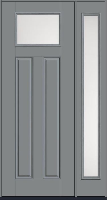 96 Satin Etch Craftsman Top View 2 Panel Smooth Fiberglass Single Door,Sidelite , WBD Impact