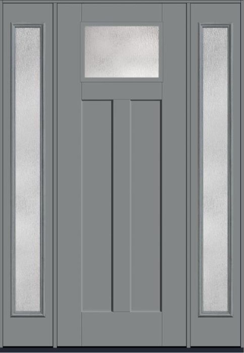 96 Rainglass Craftsman Top View 2 Panel Shaker Smooth Fiberglass Single Door,Sidelites , WBD Impact