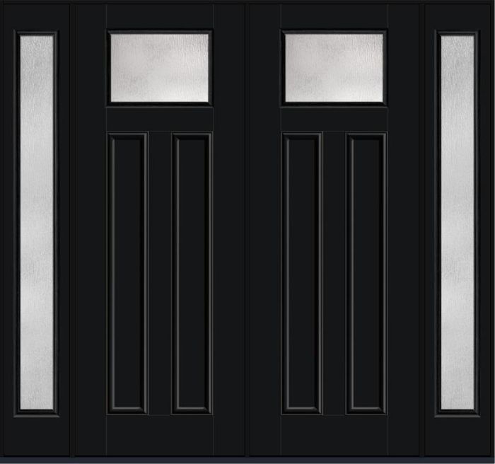 96 Rainglass Craftsman Top View 2 Panel Smooth Fiberglass Double Door,Sidelites , WBD Impact