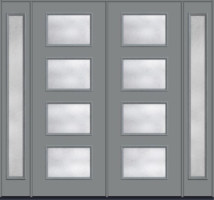 96 Rainglass Modern Pulse Ari 4-Lite Smooth Fiberglass Double Door,Sidelites , WBD Impact