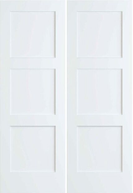 80" 1-3/4" 3-Panel Shaker Primed Wood Double Door