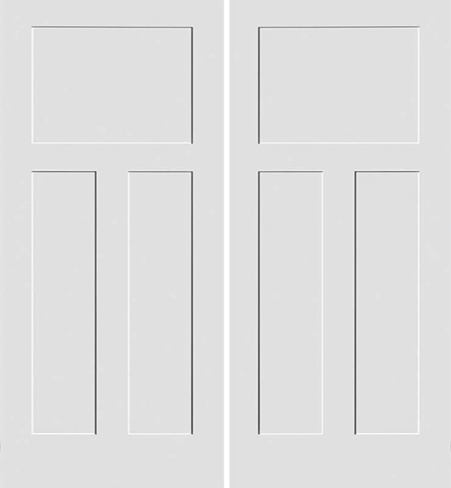 96" Primed 3 Panel Craftsman Shaker Interior Double Door, 1-3/8 Thick, PRI8403