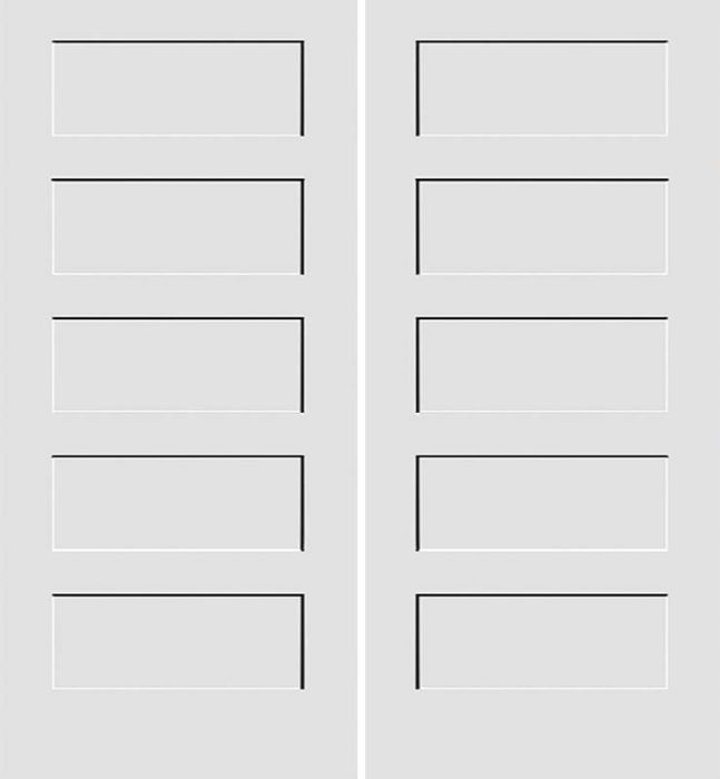 80" Primed 5 Panel Shaker Interior Double Door, 1-3/4 Thick, PRI84054