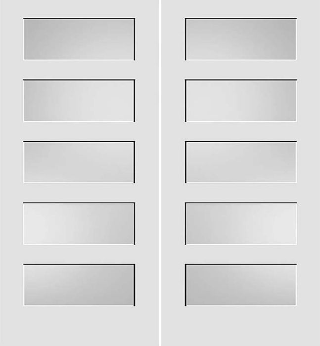 80" Primed 5 Lite Interior Double Door, Diffused White Laminate, 1-3/8 Thick, PRI8405GL