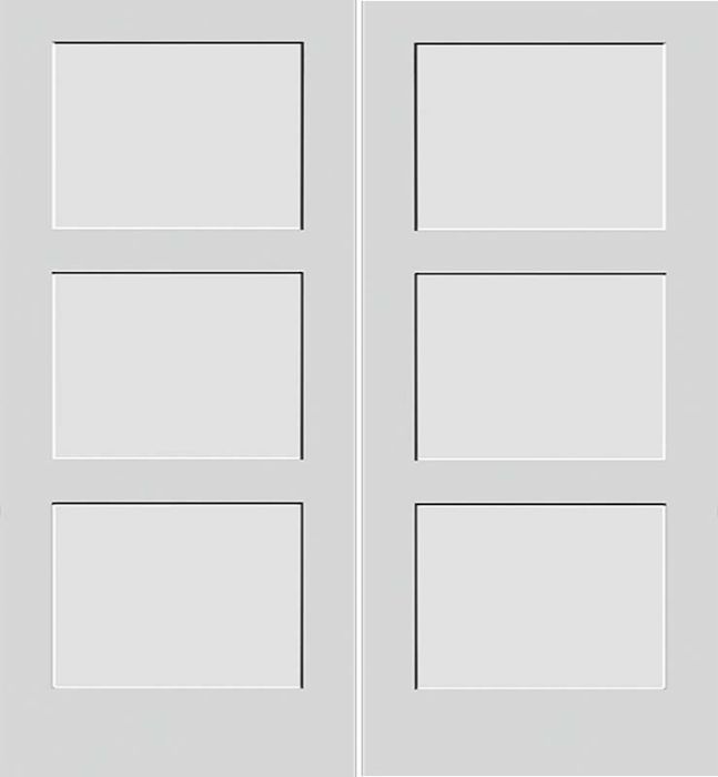 80" Primed 3 Panel Shaker Interior Double Door, 1-3/4 Thick, PRI84334