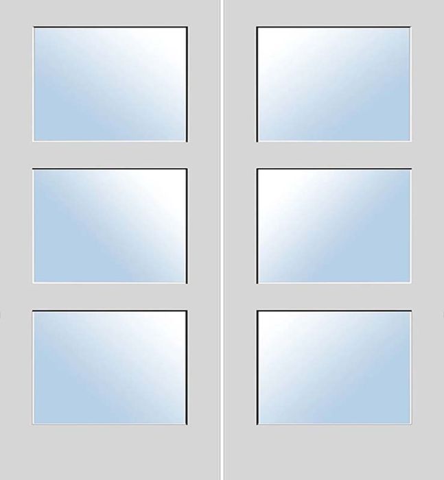 80" Primed 3 Lite Interior Double Door, Clear, 1-3/8 Thick, PRI8433CL