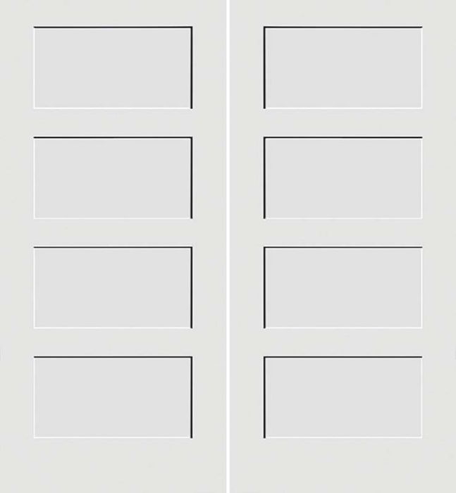 80" Primed 4 Panel Shaker Interior Double Door, 1-3/8 Thick, PRI8444