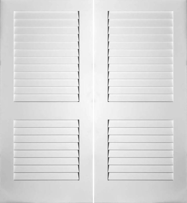 96" Primed Plantation Louver Interior Double Door, 1-3/8 Thick, PRI8730PLL