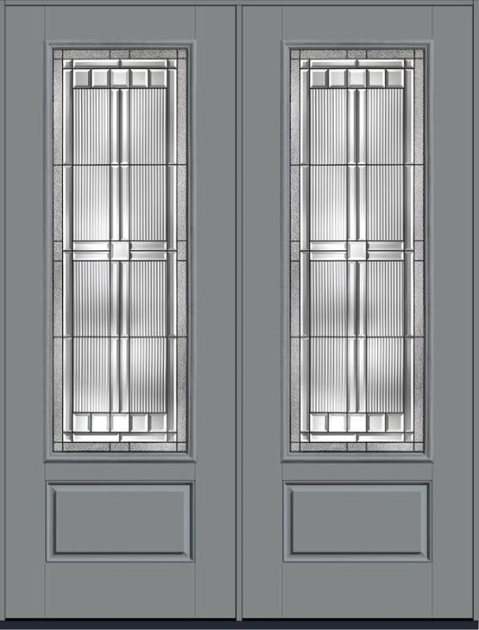 96 Saratoga 3/4 Lite 1 Panel Smooth Fiberglass Double Doors , WBD Impact