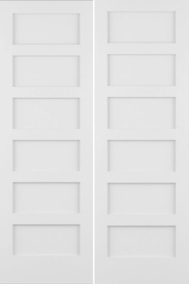 96" 6-Panel Shaker Primed Wood Double Door