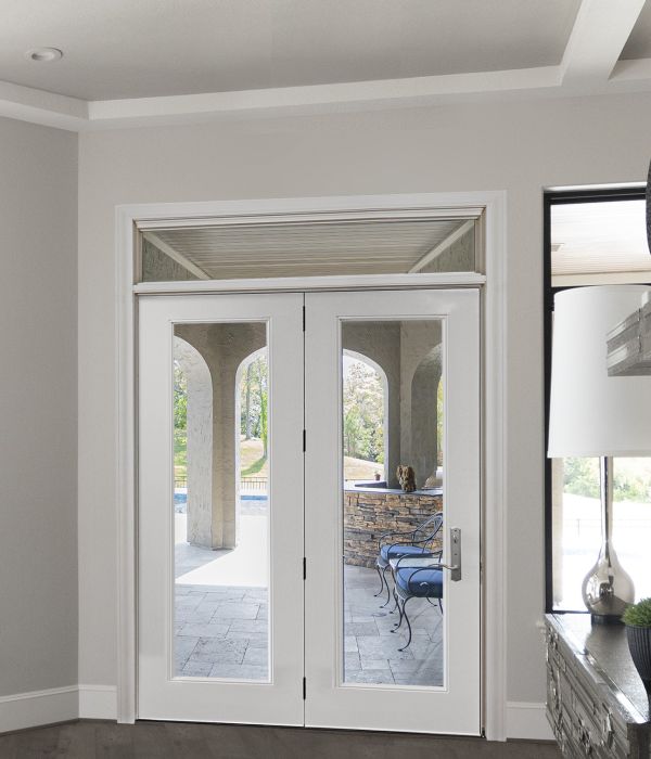 Low-e 96" Full Lite Fiberglass Center Hinged Double Door, Impact Rated