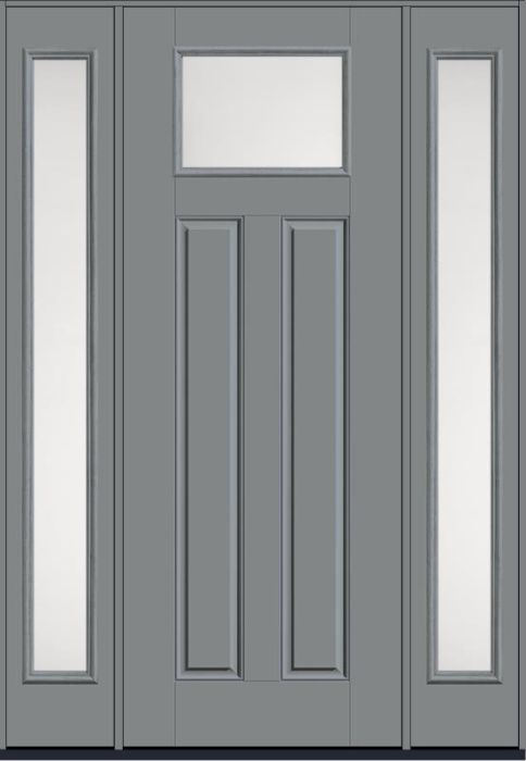 96 Satin Etch Craftsman Top View 2 Panel Smooth Fiberglass Single Door,Sidelites , WBD Impact