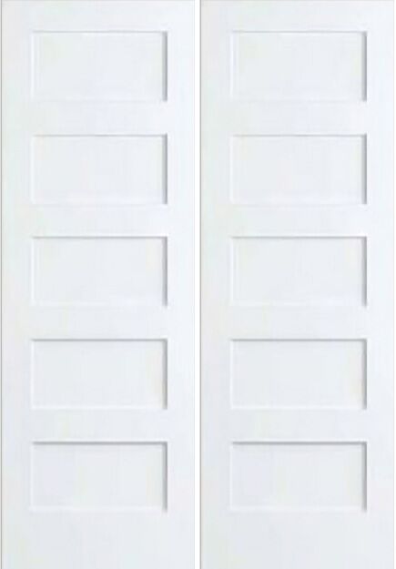 80" 1-3/4" 5-Panel Shaker Primed Wood Double Door