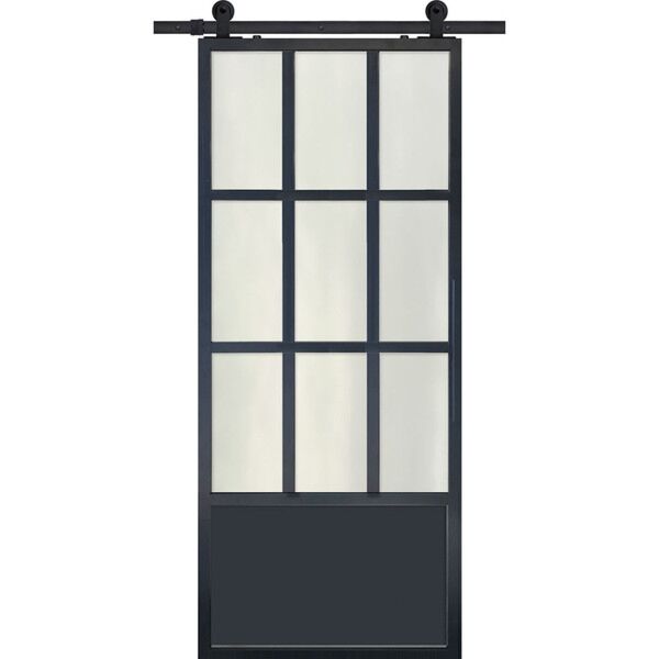 9 Lite 1 Panel Contemporary Metal Single Barn Door