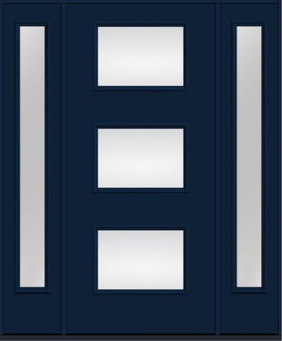 80 Low-E Modern Pulse Ari 3-Lite Smooth Fiberglass Single Door,Sidelites , WBD Impact