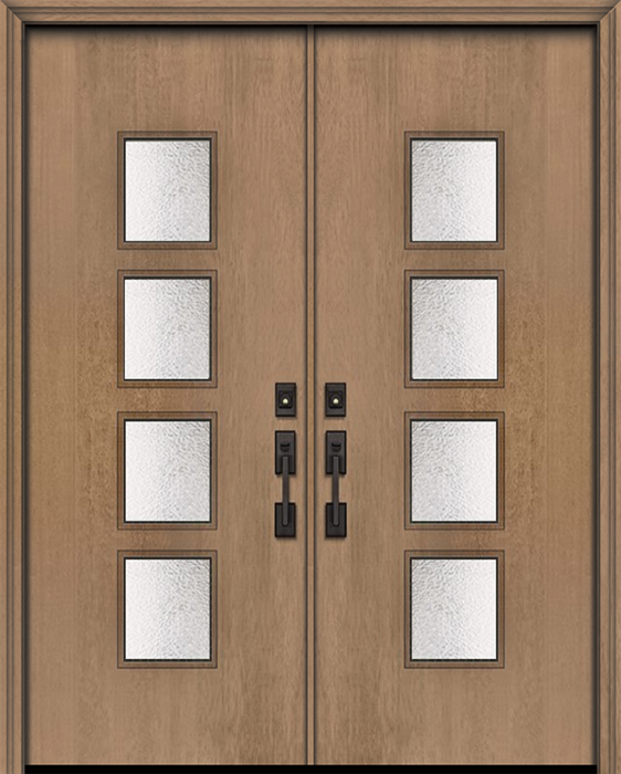 80" Double Venice Woodcraft Mahogany Contemporary Door w/Textured Glass