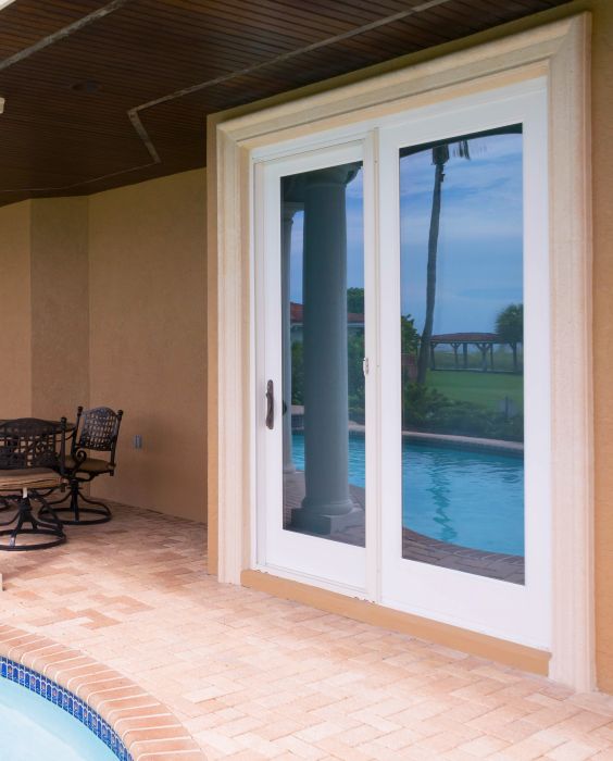 Low-e Full Lite Fiberglass Gliding Double Door, Impact Rated