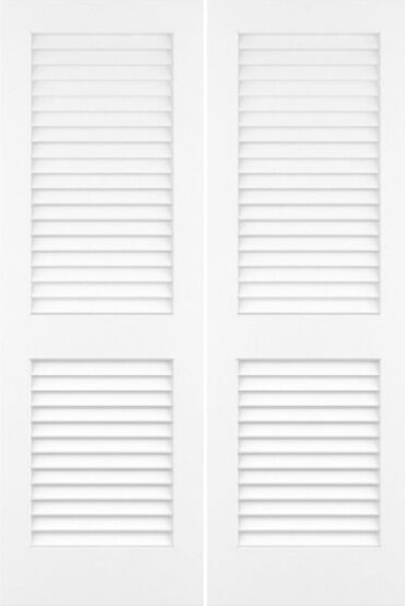 80" 1-3/4" Primed Wood Plantation Louver over Louver Double Door