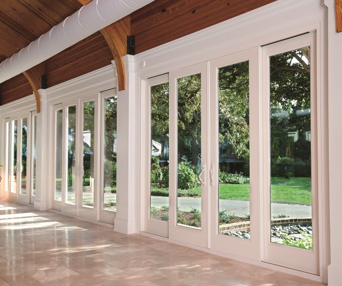 Low-e 96" Full Lite Fiberglass Gliding Quadruple Door, Impact Rated