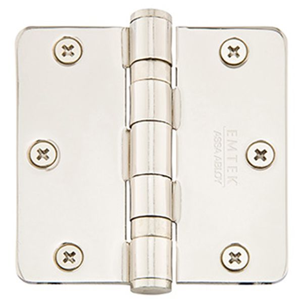 3-1/2" x 3-1/2", 1/4" Radius Corners Heavy Duty Ball Bearing Hinges, Plated Steel, Per Pair