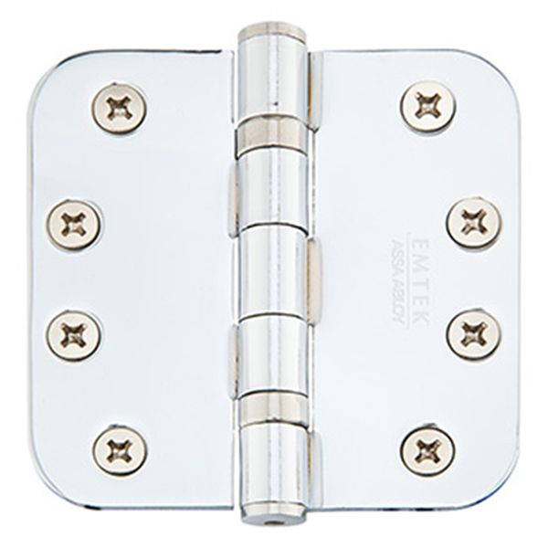 4" x 4", 5/8" Radius Corners Heavy Duty Ball Bearing Hinges, Plated Steel, Per Pair