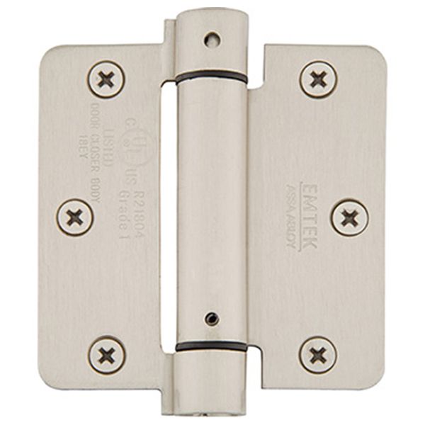 3-1/2" x 3-1/2", 1/4" Radius Corners Spring Hinges, Plated Steel, Per Pair