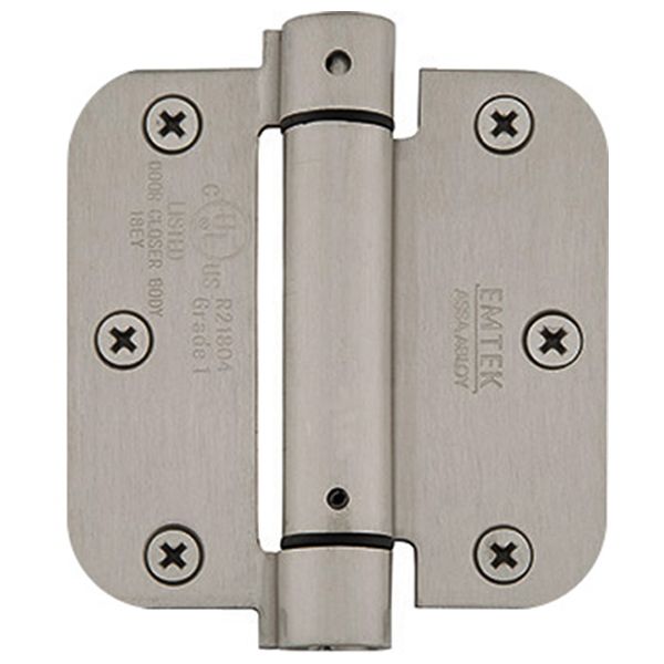 3-1/2" x 3-1/2", 5/8" Radius Corners Spring Hinges, Plated Steel, Per Pair