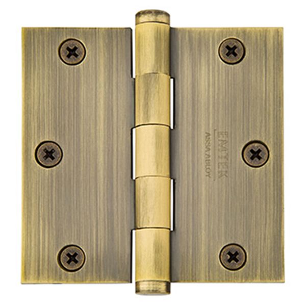 3-1/2" x 3-1/2", Square Corners Residential Plain Bearing Hinges, Solid Brass, Per Pair