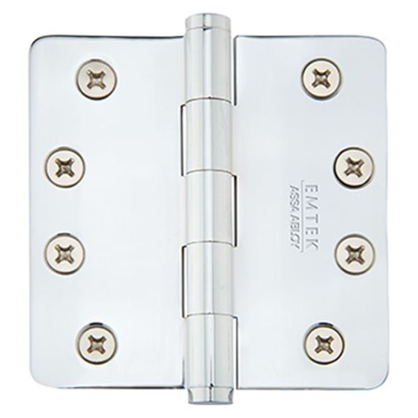 4" x 4", 1/4" Radius Corners Residential Plain Bearing Hinges, Solid Brass, Per Pair