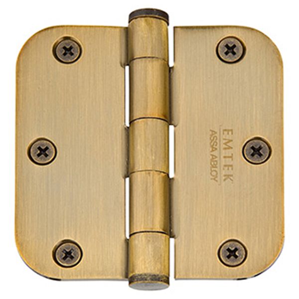 3-1/2" x 3-1/2", 5/8" Radius Corners Residential Plain Bearing Hinges, Solid Brass, Per Pair
