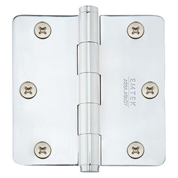 3-1/2" x 3-1/2", 1/4" Radius Corners Heavy Duty Plain Bearing Hinges, Solid Brass, Per Pair