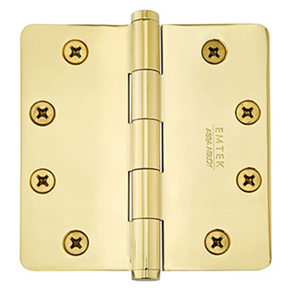 4" x 4", 1/4" Radius Corners Heavy Duty Plain Bearing Hinges, Solid Brass, Per Pair