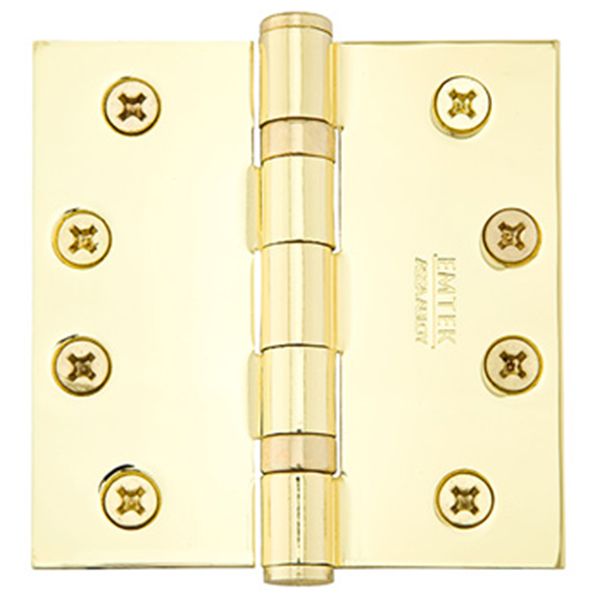 4" x 4", Square Corners Heavy Duty Ball Bearing Hinges, Solid Brass, Per Pair