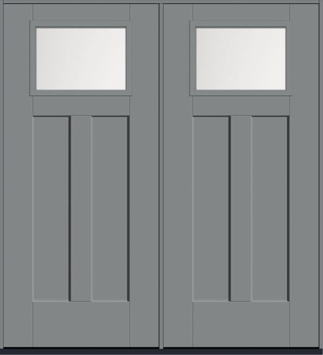 80 Satin Etch Craftsman Top View 2 Panel Shaker Smooth Fiberglass Double Doors , WBD Impact
