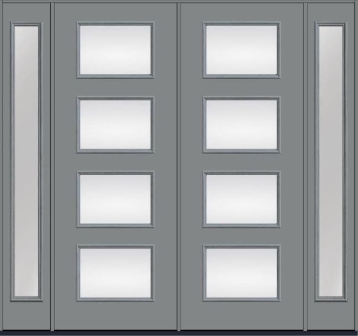 96 Satin Etch Modern Pulse Ari 4-Lite Smooth Fiberglass Double Door,Sidelites , WBD Impact